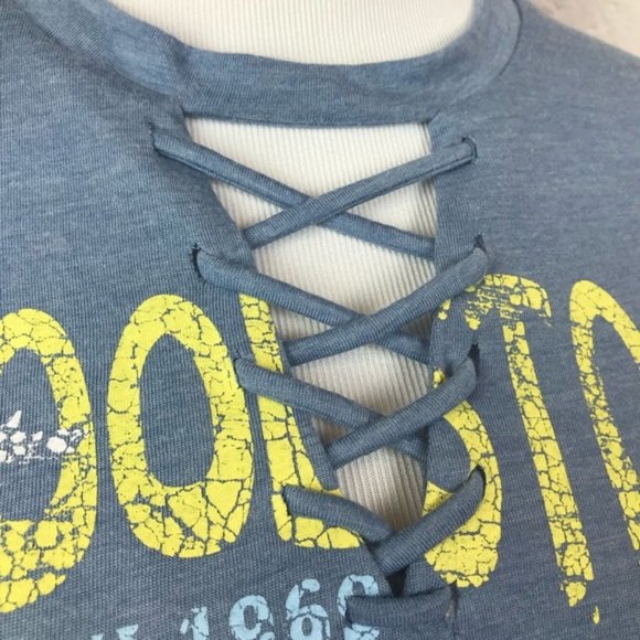 Woodstock Vintage Graphic Tee Small V Neck Lace Up - Picture 6 of 8